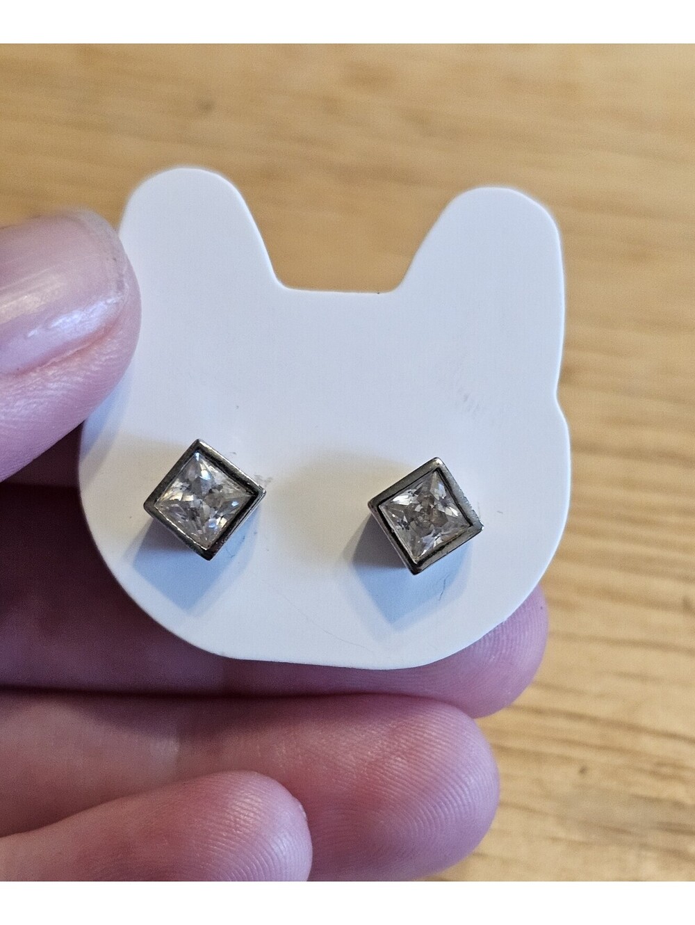 Sterling Silver Square Stud Earrings with Clear Stones